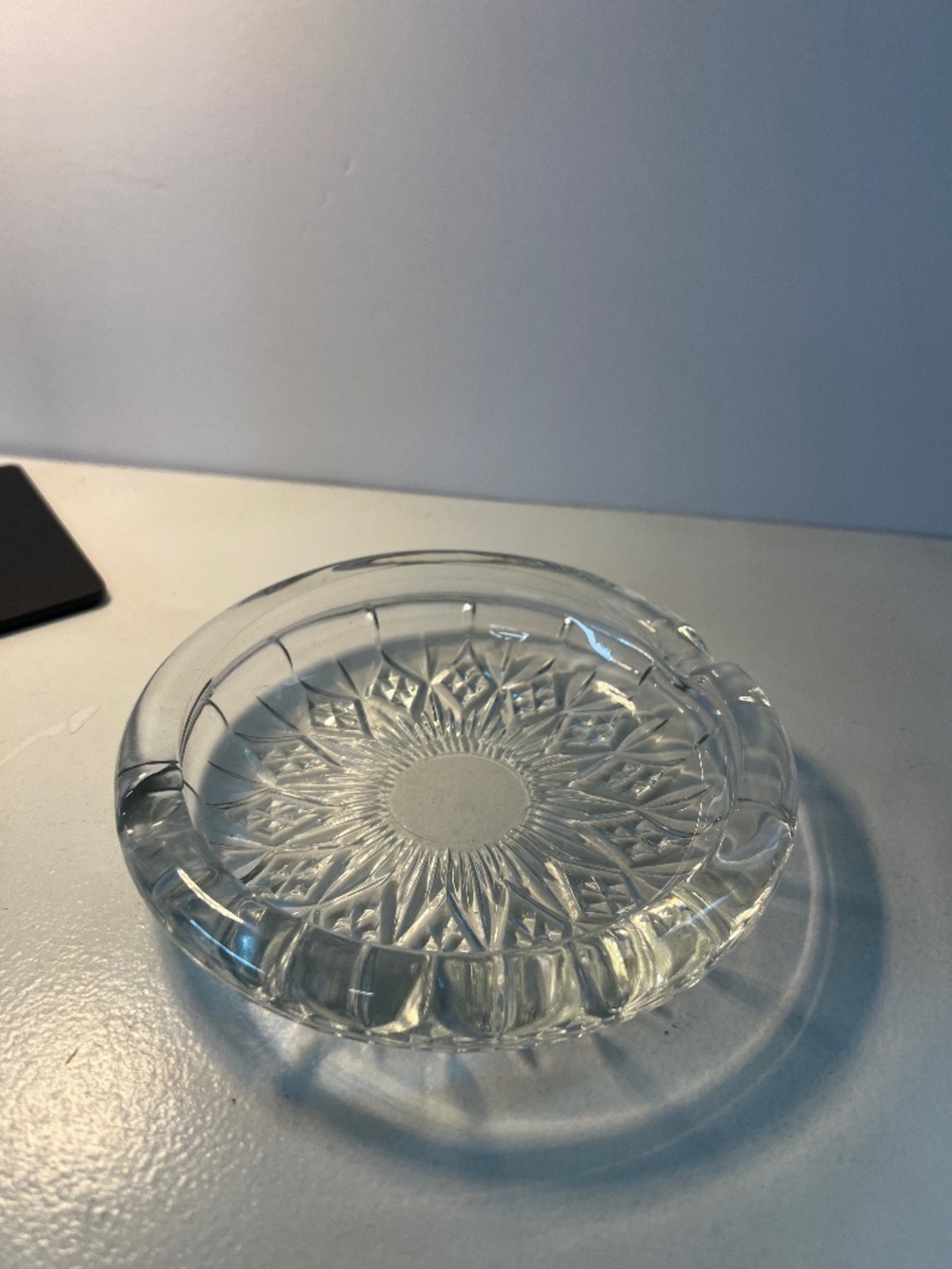 Vintage Clear Pressed Glass Ashtray Sunflower Patterned